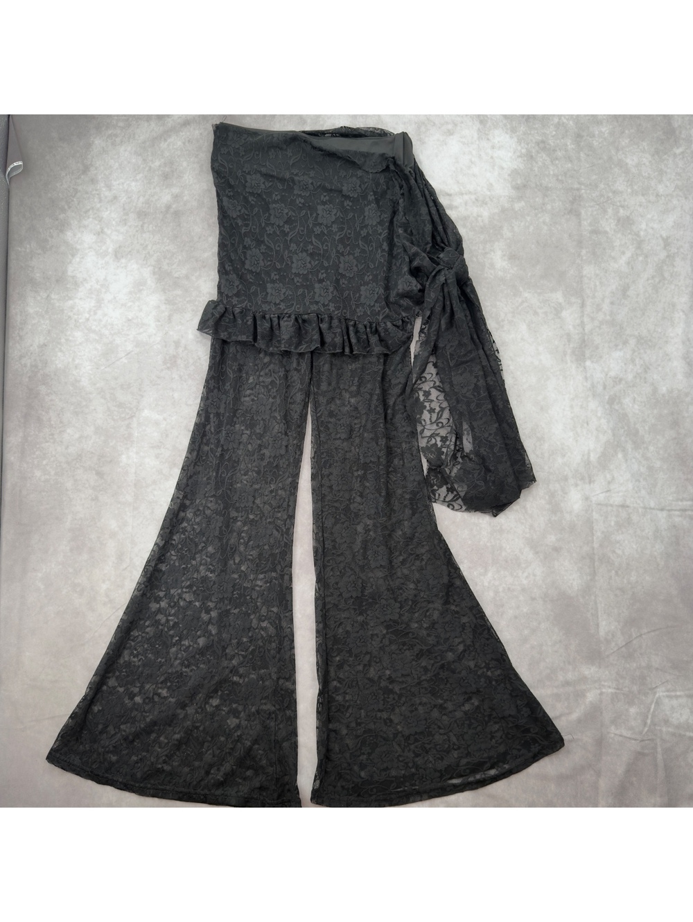 black sheer floral lace skirted flare pants skants size L